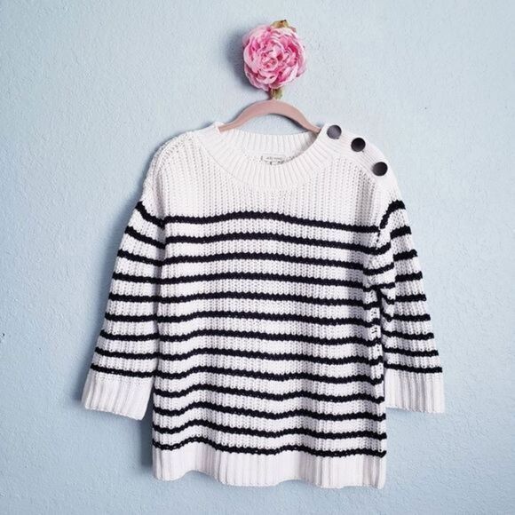 Ella‎ Moss Black and White Striped Chunky Knit Sweater - Picture 1 of 6